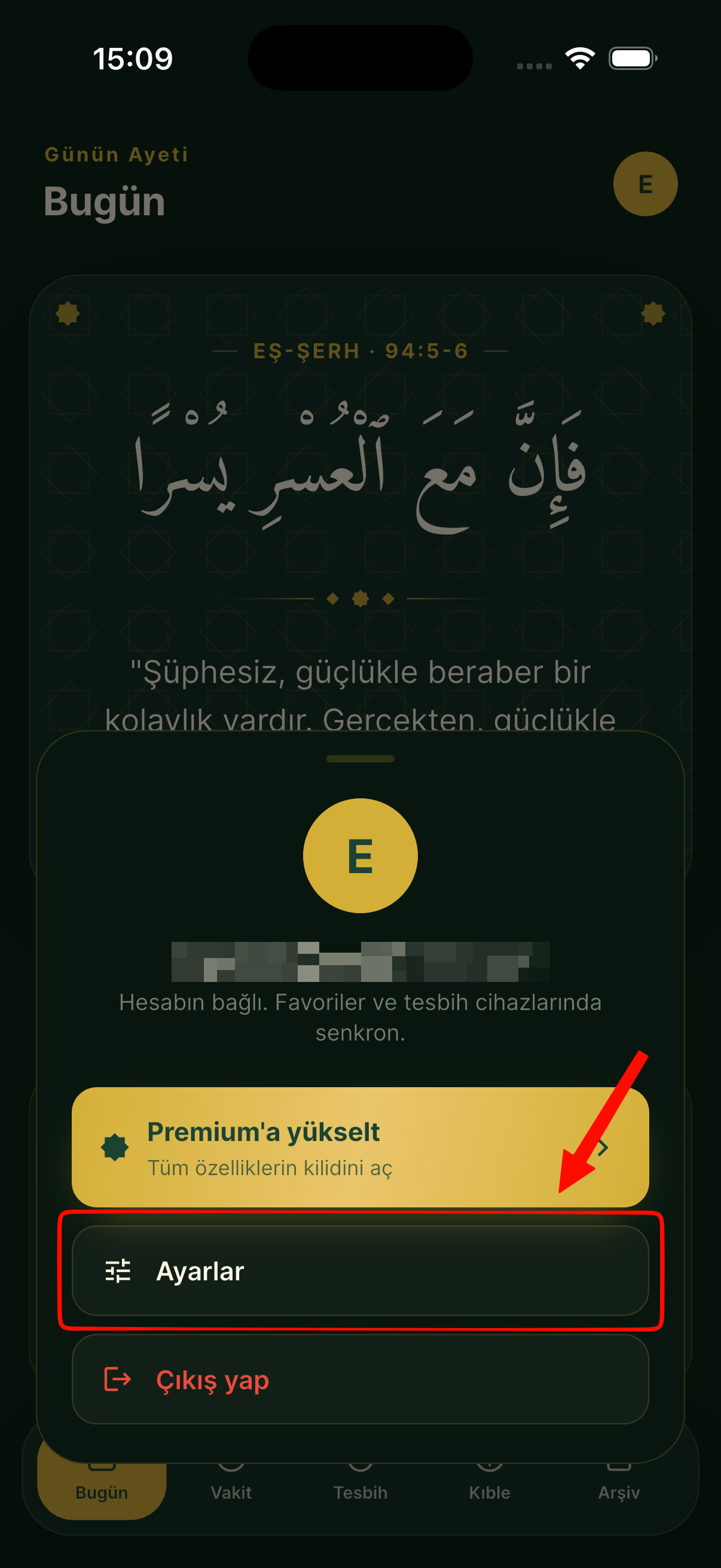 Adım 1: Profil menüsünden Ayarlar seçeneğine dokunma